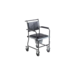 Portable, Upholstered Commode with Wheels and Drop-Arm
