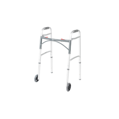u Deluxe Folding Walker, Two Button with 3" Wheels - Image 1